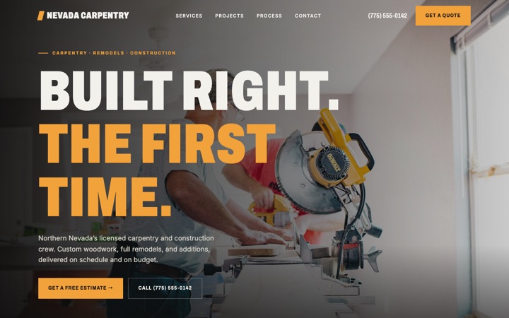Mockup B, Modern Builder homepage